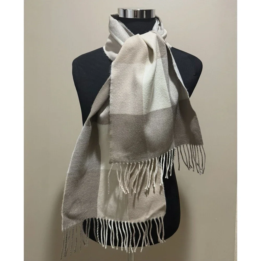 English Cashmere Tartan Plaid Scarf Fringe Soft Wool Winter Wrap Shawl